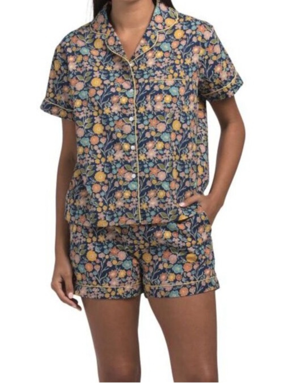 Crafted by Mahogany Navy Floral Short Pajama Set
